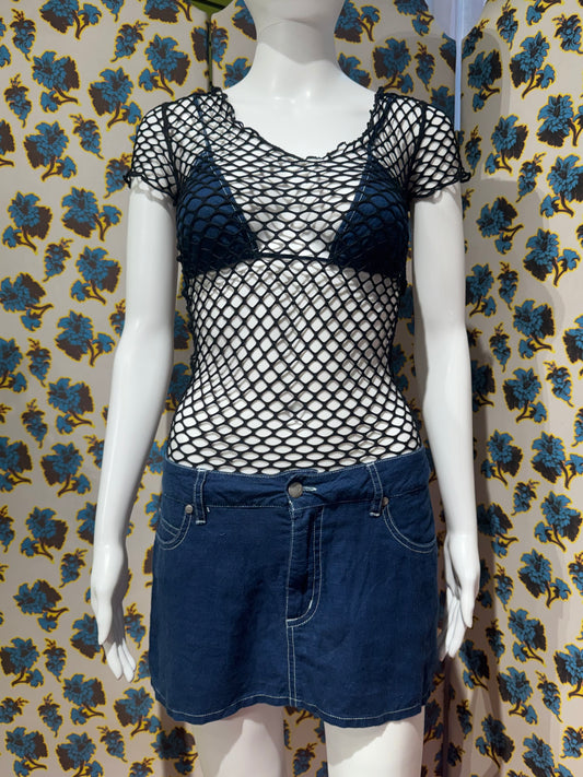 JPG Jeans Black Fishnet and Denim Dress