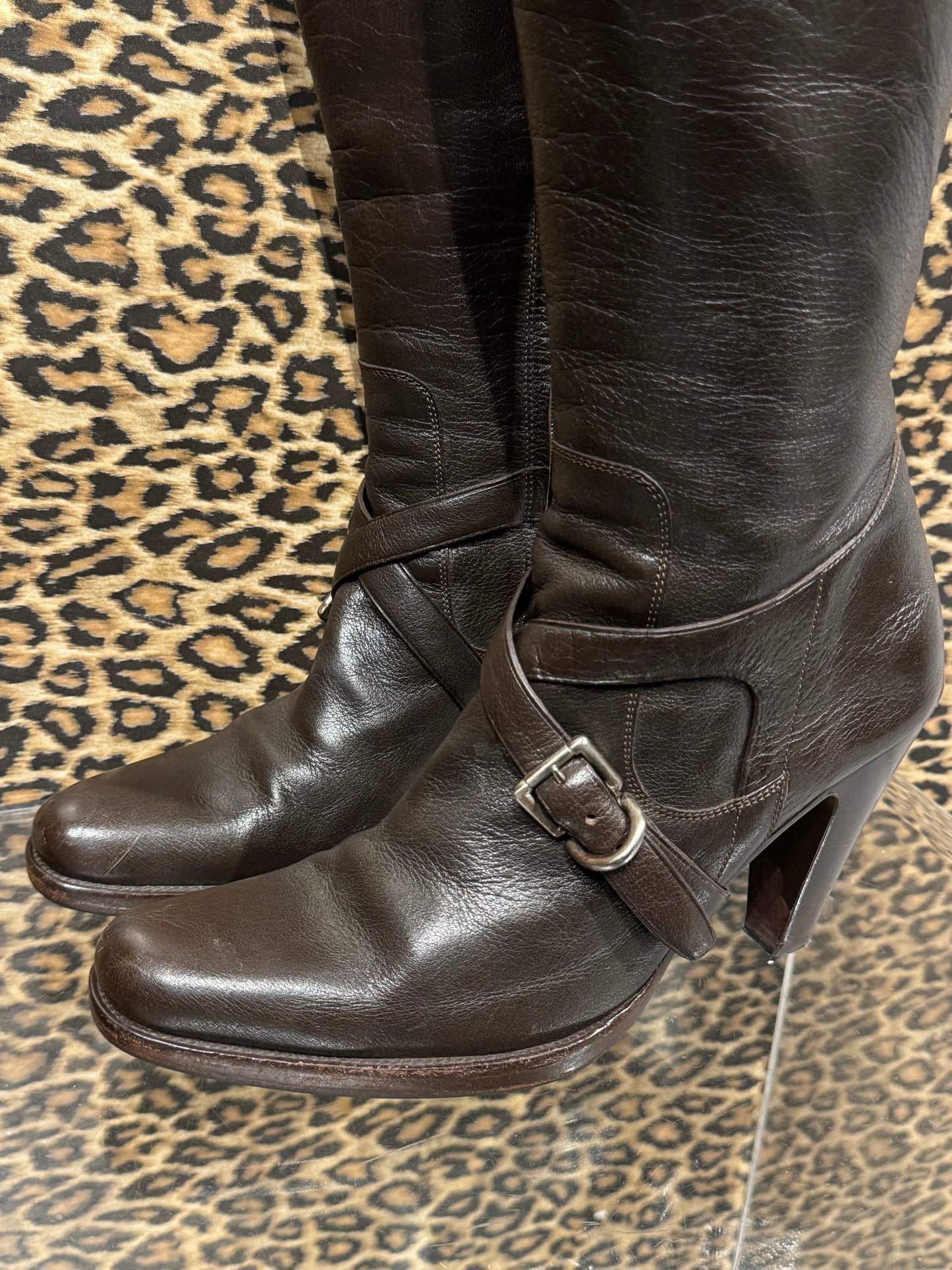 Prada Brown Leather Harness Boots 37.5