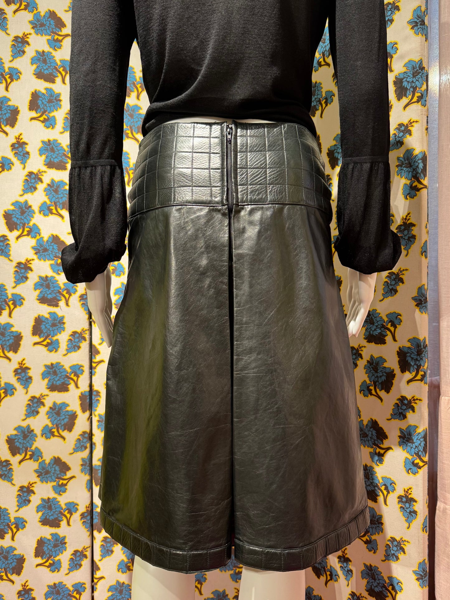 Chanel F/W 2002 Black Leather Chocolate Bar Skirt