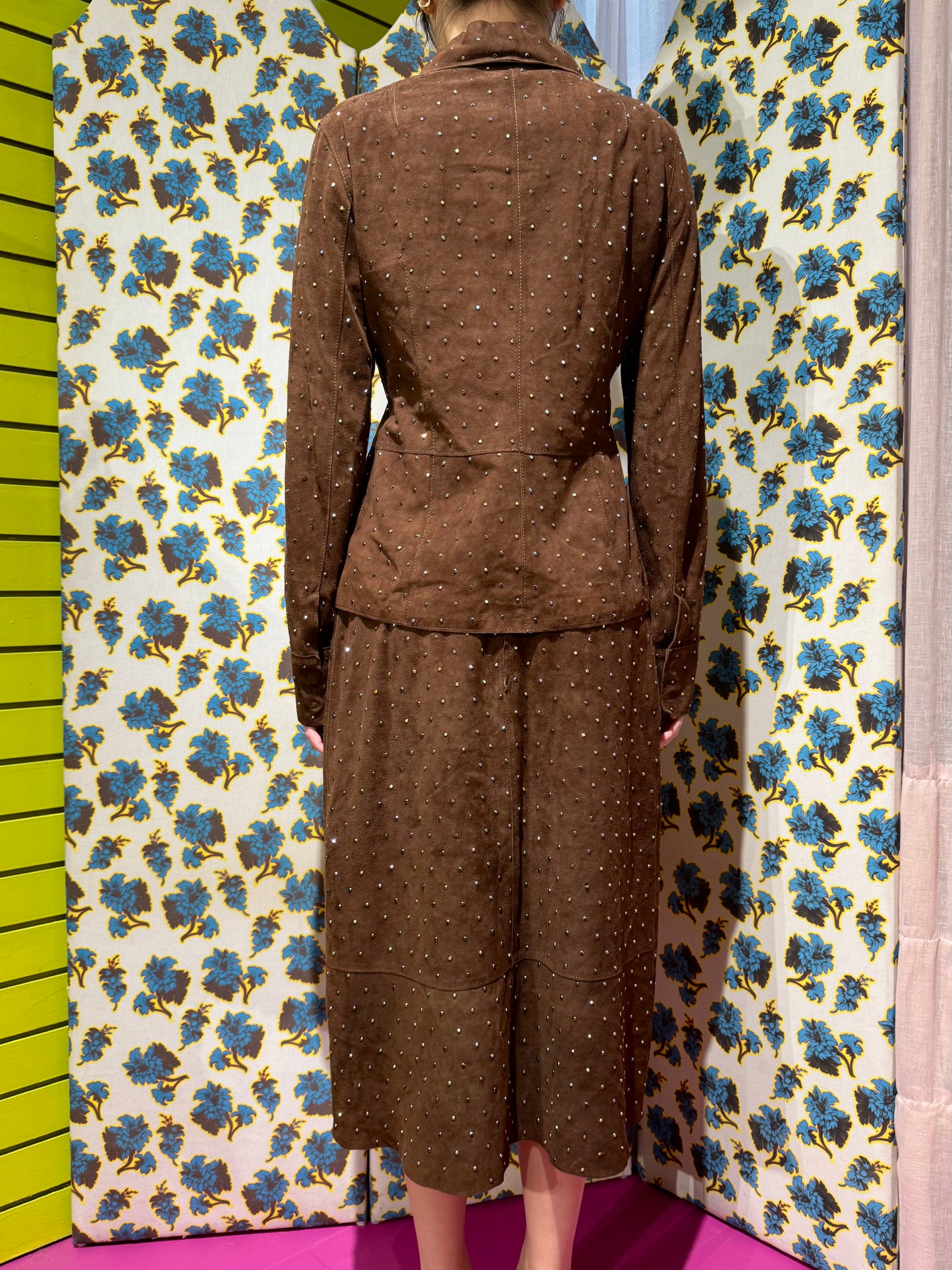 Dolce & Gabbana F/W 2000 Suede Swarovski Brown Skirt Suit