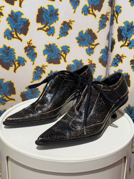 Miu Miu F/W 2001 Crackled Leather Lace Up Heels