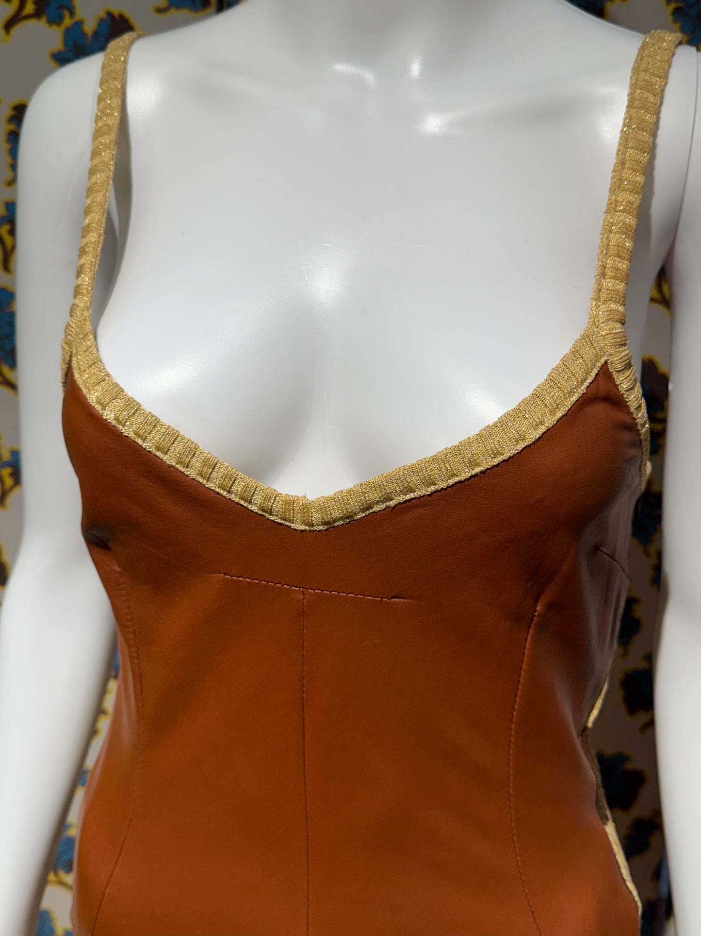 D&G F/W 2000 Leather and Knit Striped Dress