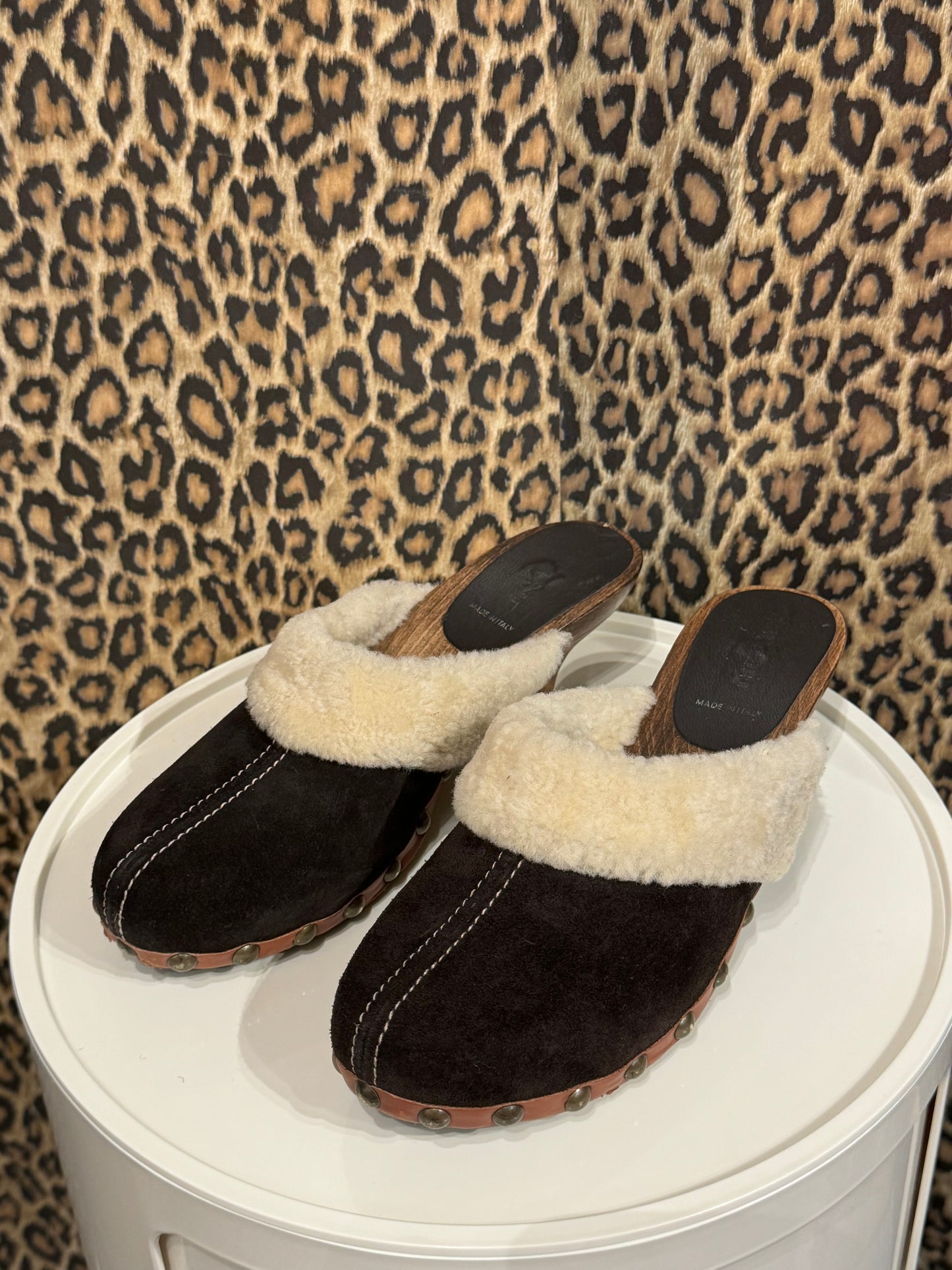 Miu Miu Brown Shearling Clogs 37