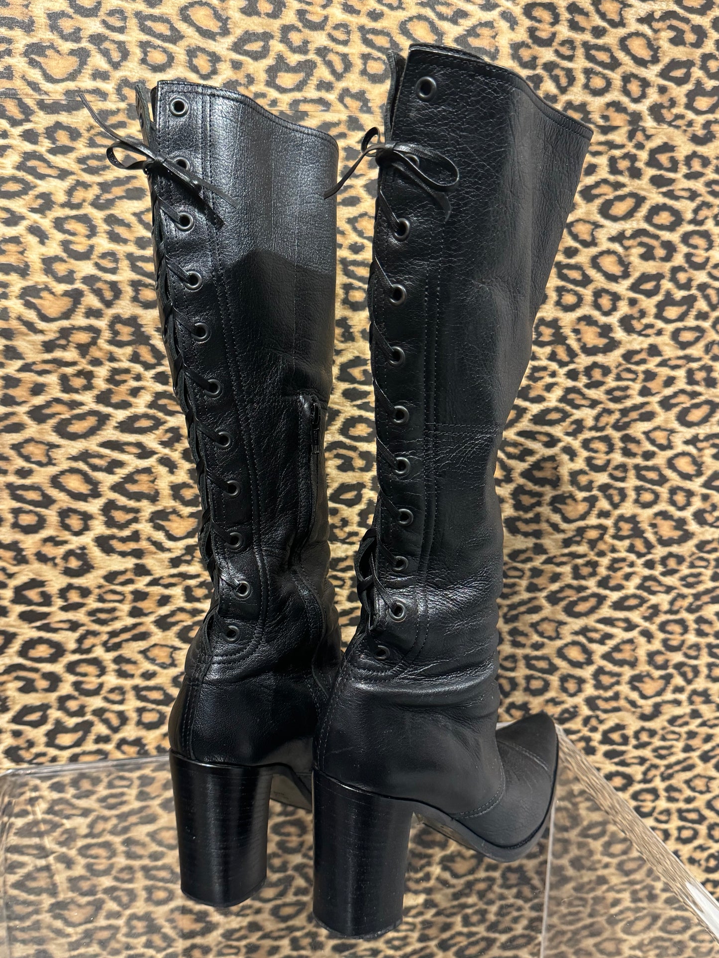 Miu Miu Black Lace Up Boots 37