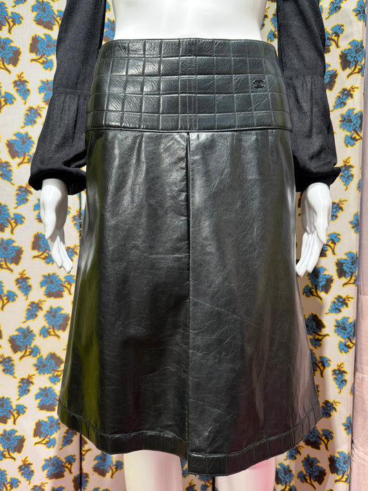 Chanel F/W 2002 Black Leather Chocolate Bar Skirt