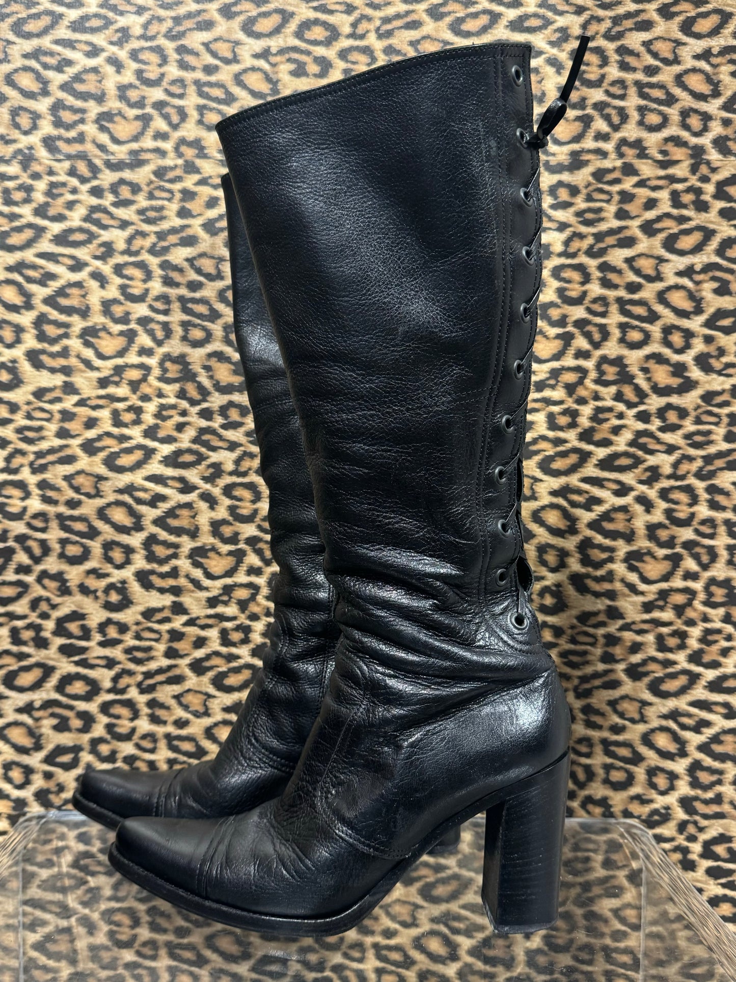 Miu Miu Black Lace Up Boots 37