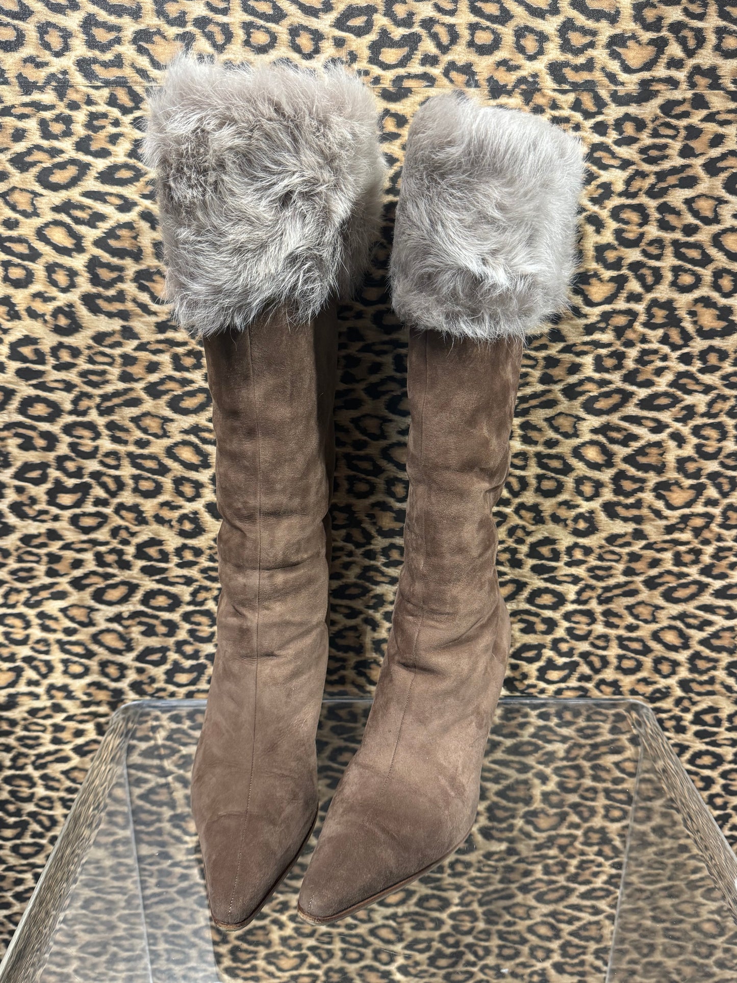 Bruno Magli Suede and Goat Fur Boots 37