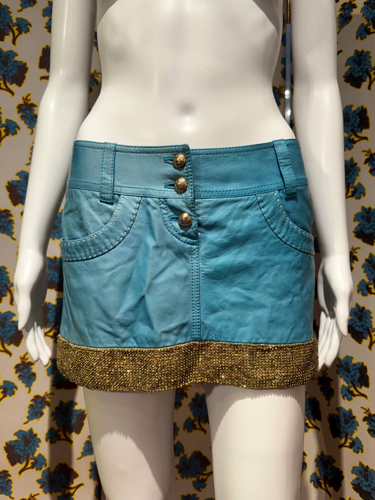 Roberto Cavalli S/S 2005 Blue Leather Mini Skirt