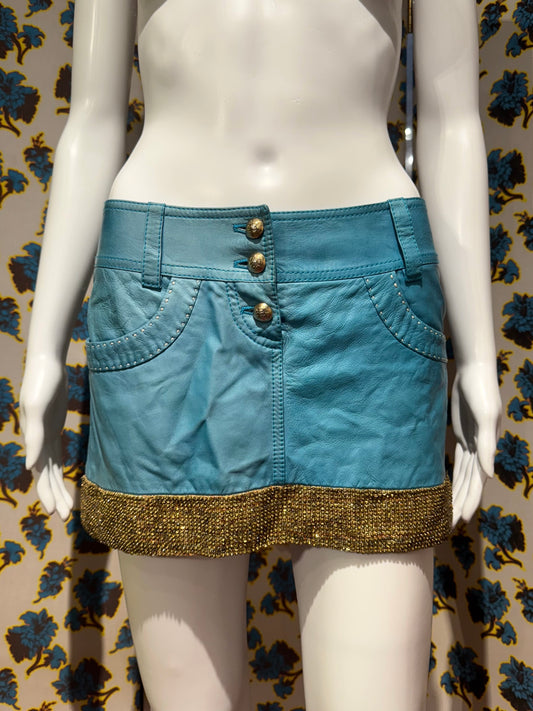 Roberto Cavalli S/S 2005 Blue Leather Mini Skirt