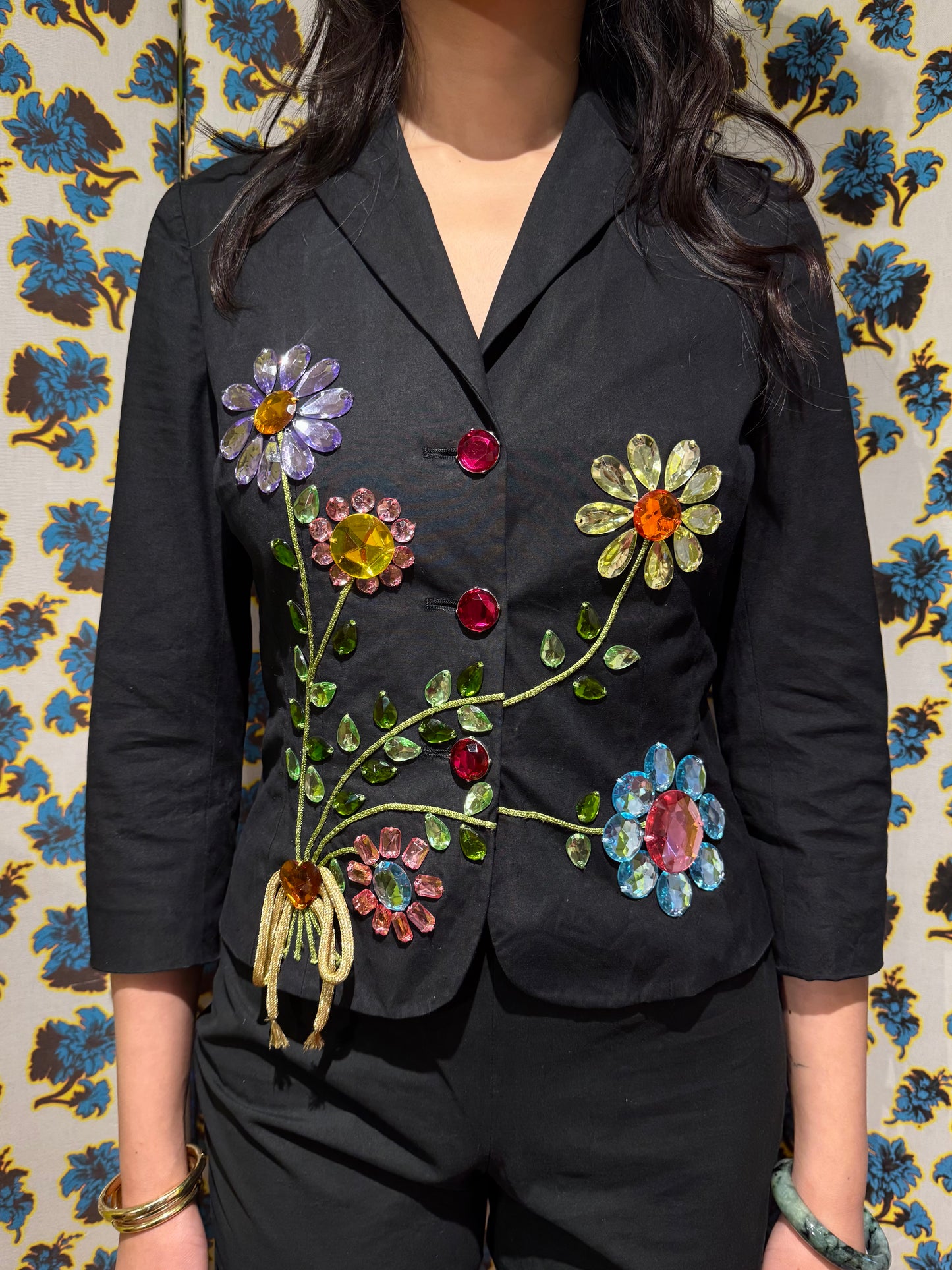 Moschino Cheap & Chic Gem Flower Jacket, Pants, and Boots