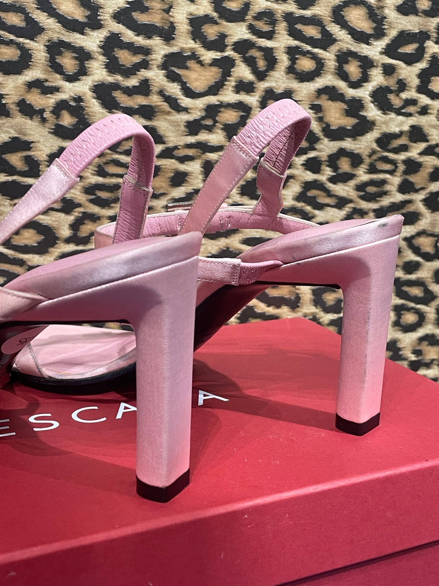 Escada Pink Baguette Crystal Sandals 6