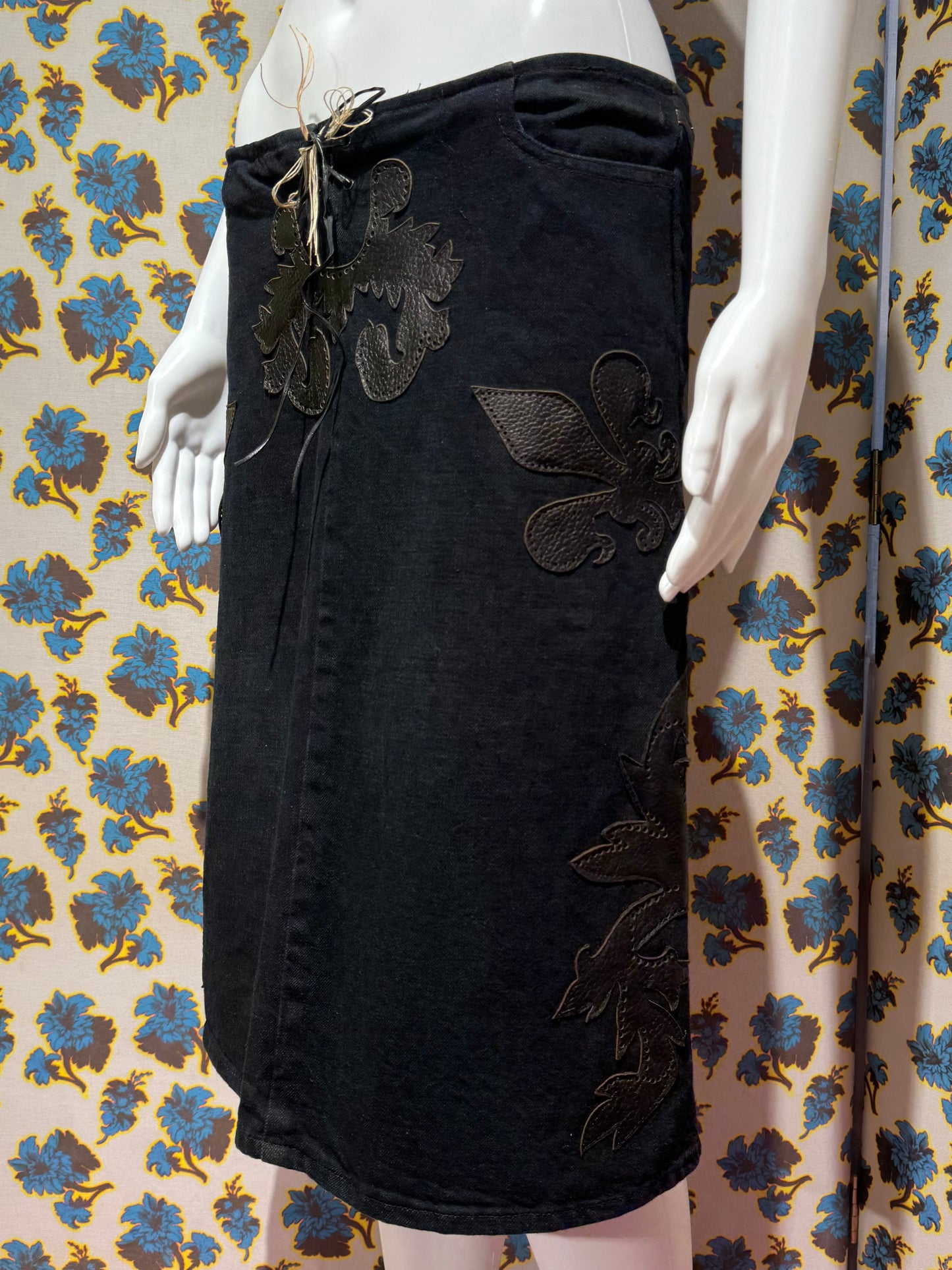 Voyage Leather and Denim Skirt