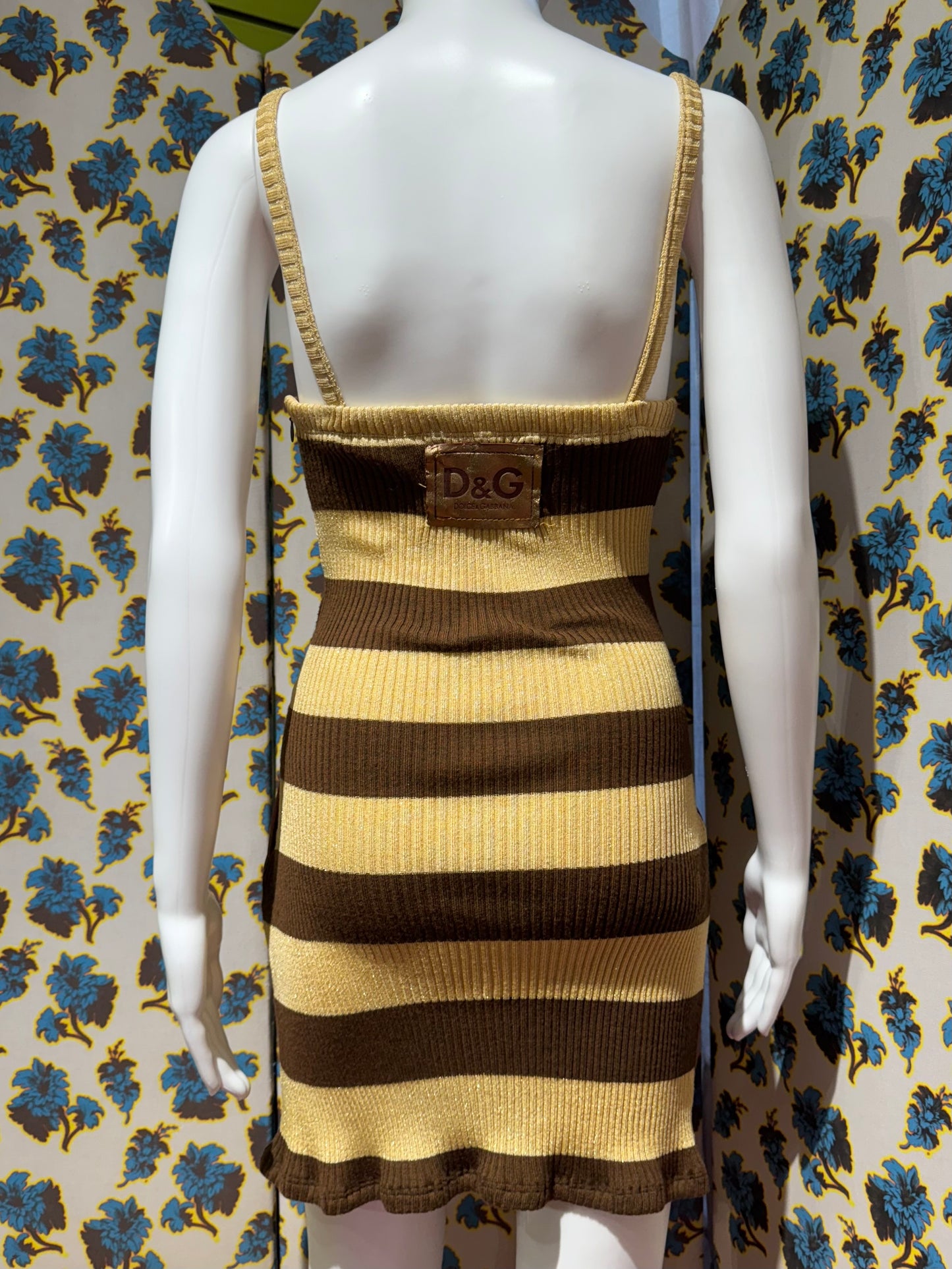 D&G F/W 2000 Leather and Knit Striped Dress