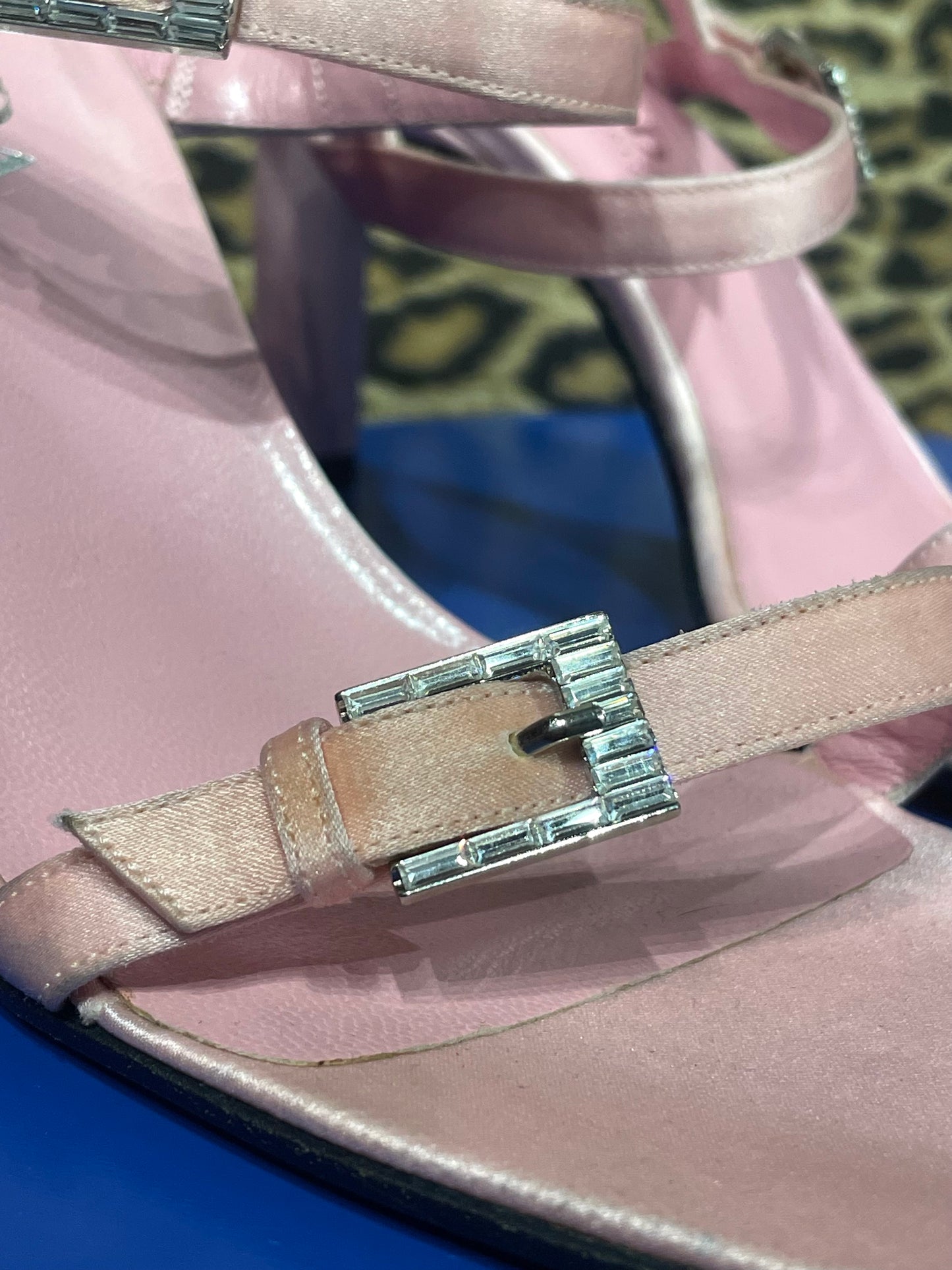 Escada Pink Baguette Crystal Sandals 6