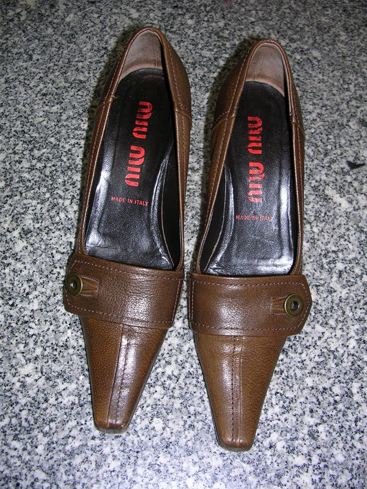 Miu Miu Brown Button Pumps 37.5