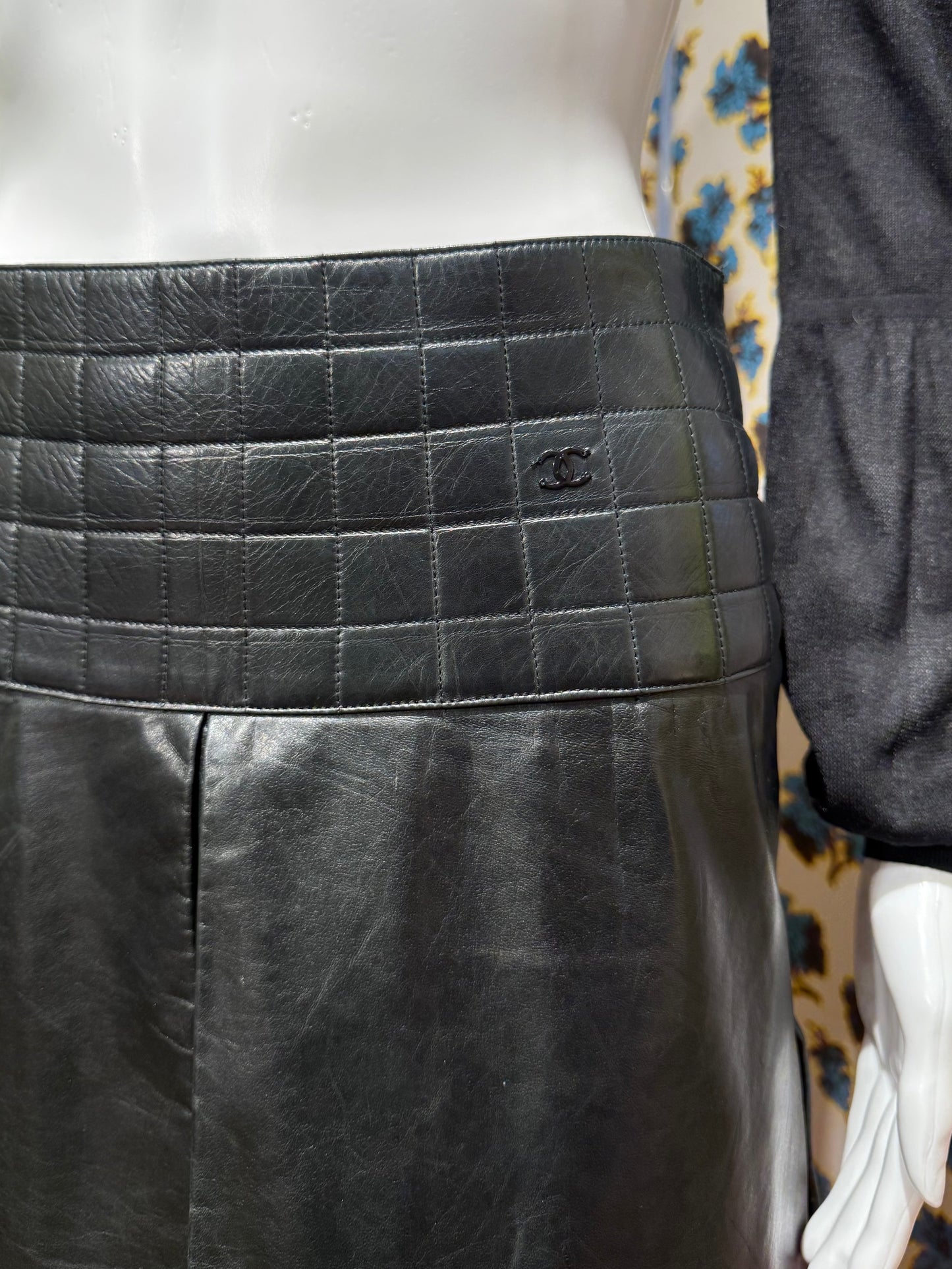 Chanel F/W 2002 Black Leather Chocolate Bar Skirt