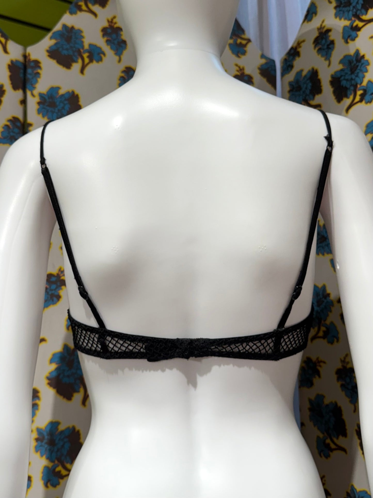 La Perla Black Fishnet Fur Trim Bra