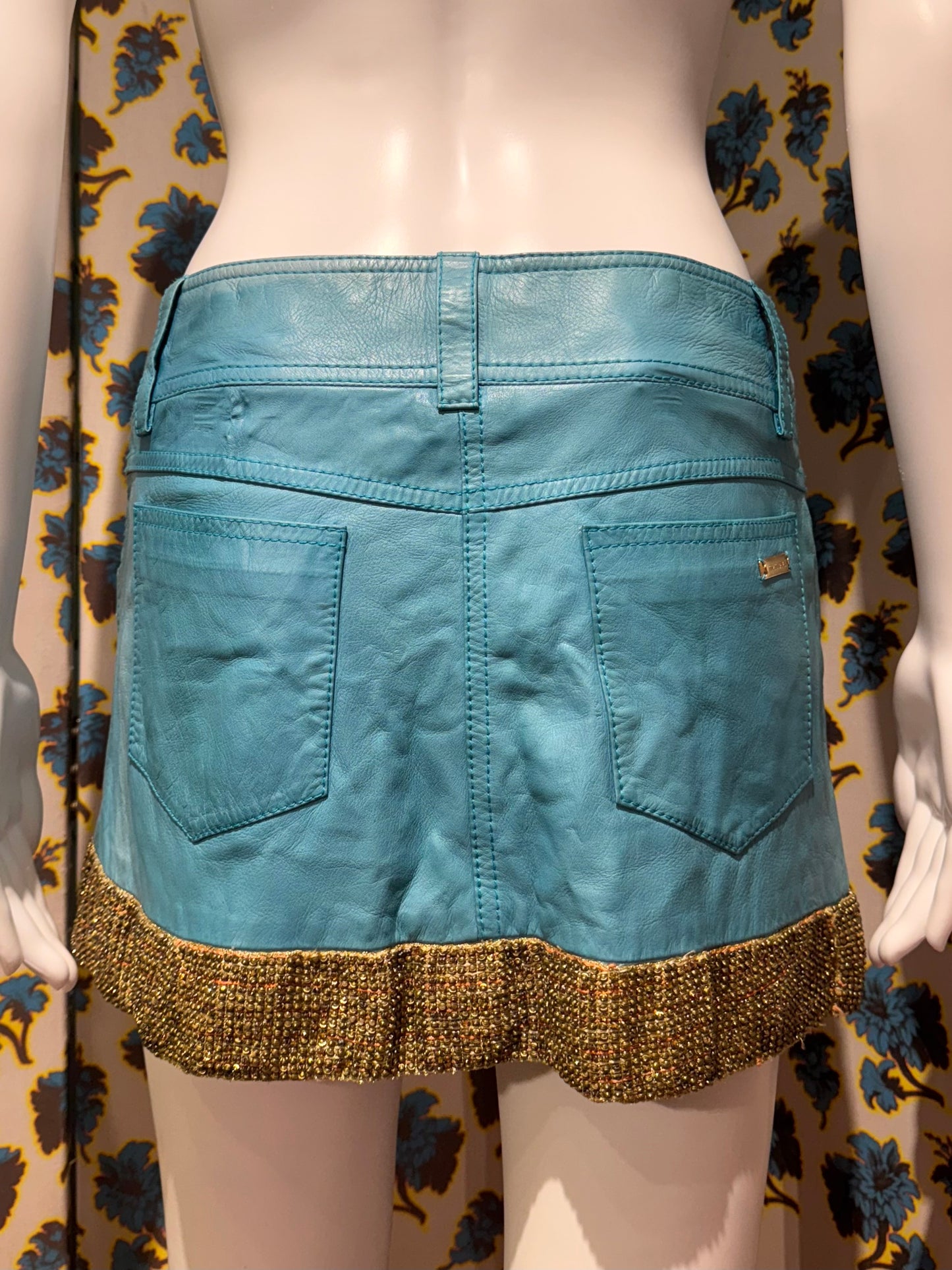 Roberto Cavalli S/S 2005 Blue Leather Mini Skirt