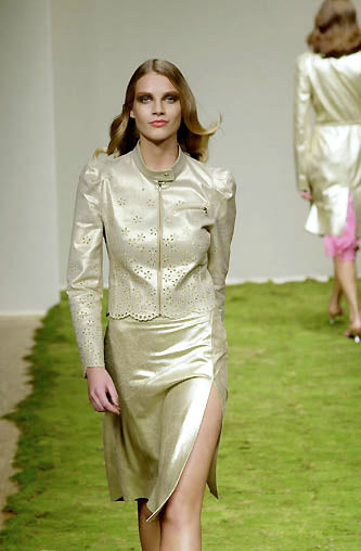 Lolita Lempicka S/S 2001 Gold Metallic Jacket and Skirt Set