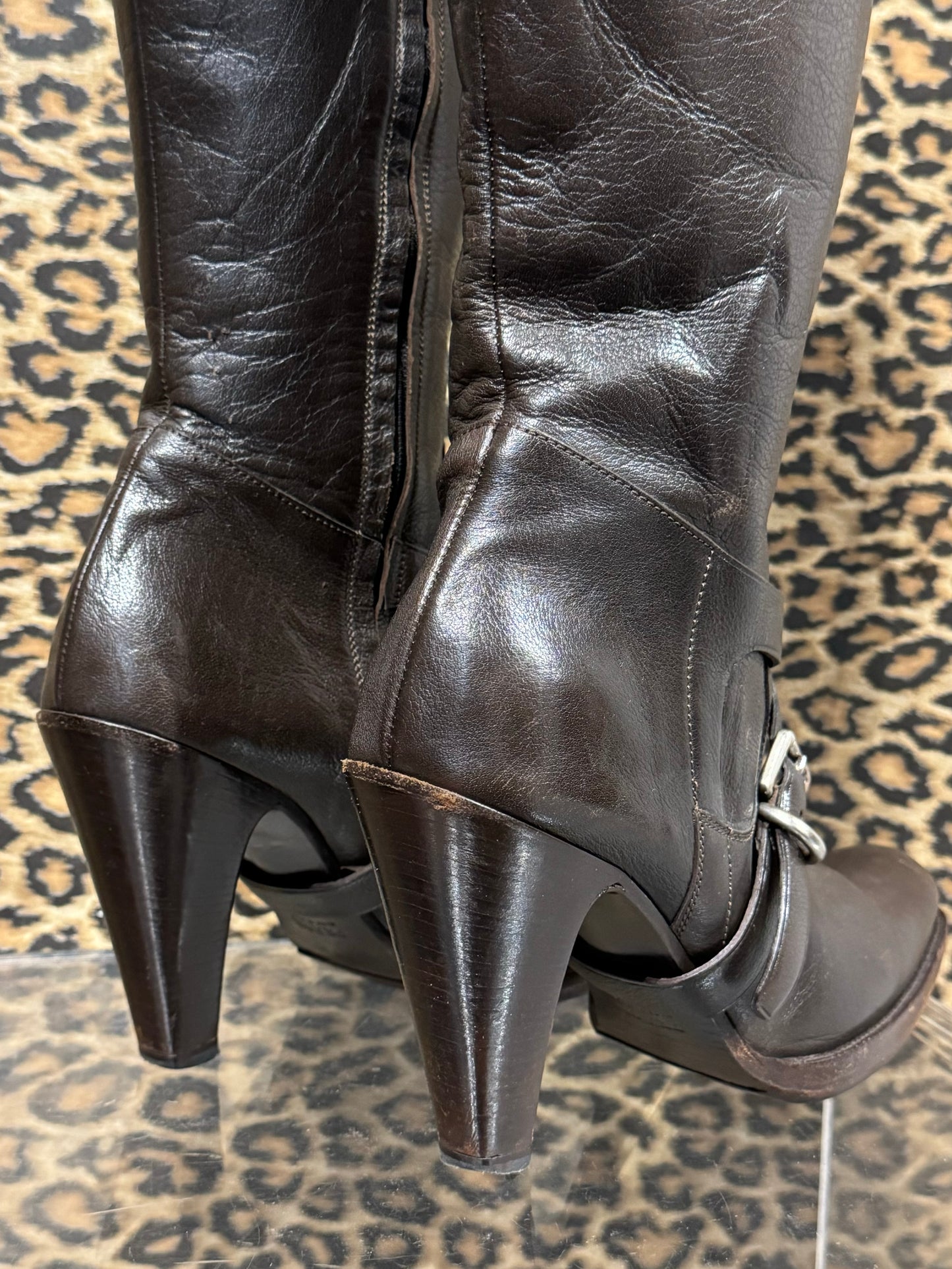 Prada Brown Leather Harness Boots 37.5