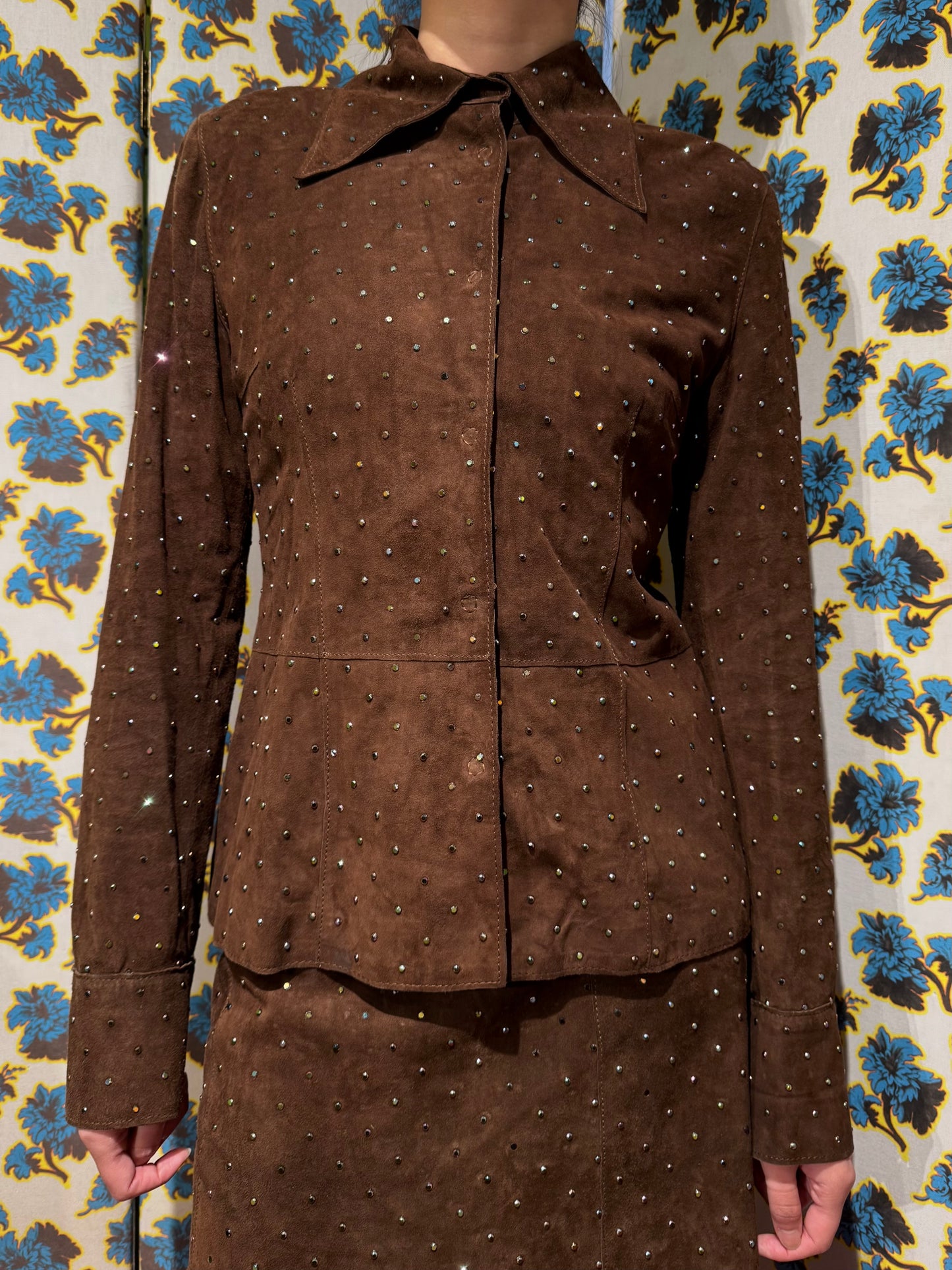 Dolce & Gabbana F/W 2000 Suede Swarovski Brown Skirt Suit