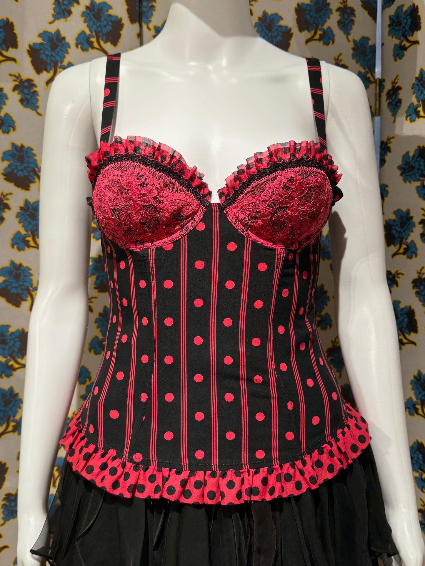 Chantal Thomass Black and Red Polka Dot Corset