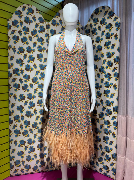 Tuleh S/S 2001 Sequin Ostrich Feather Dress