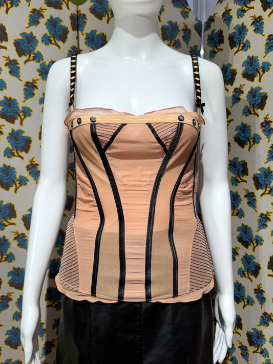 John Galliano Silk Pink and Black Corset