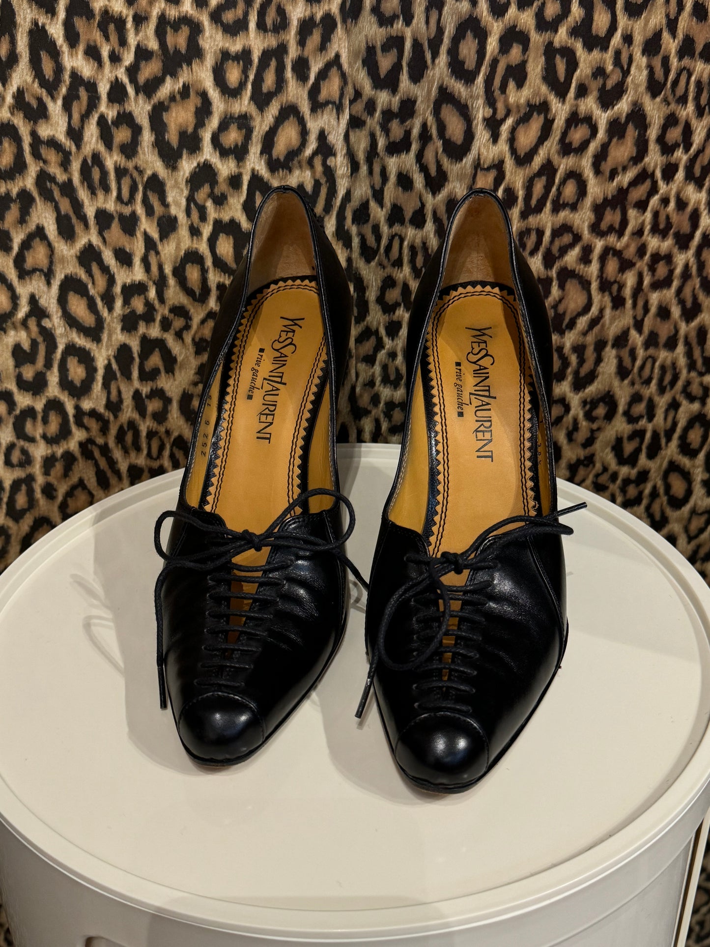 YSL Black Lace Up Pumps 38.5