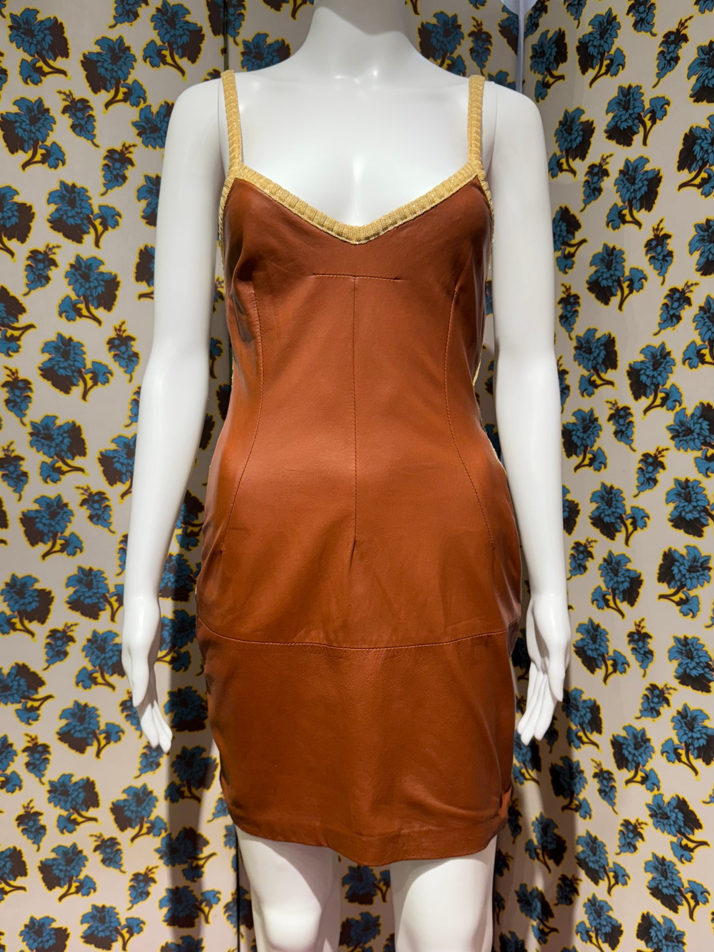 D&G F/W 2000 Leather and Knit Striped Dress