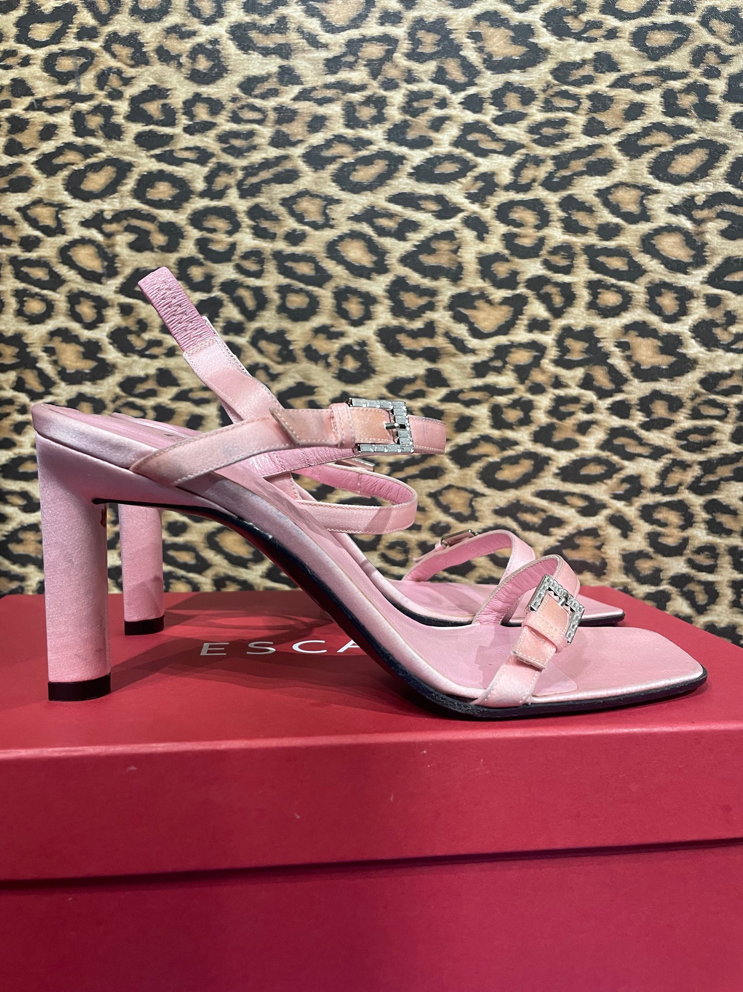 Escada Pink Baguette Crystal Sandals 6