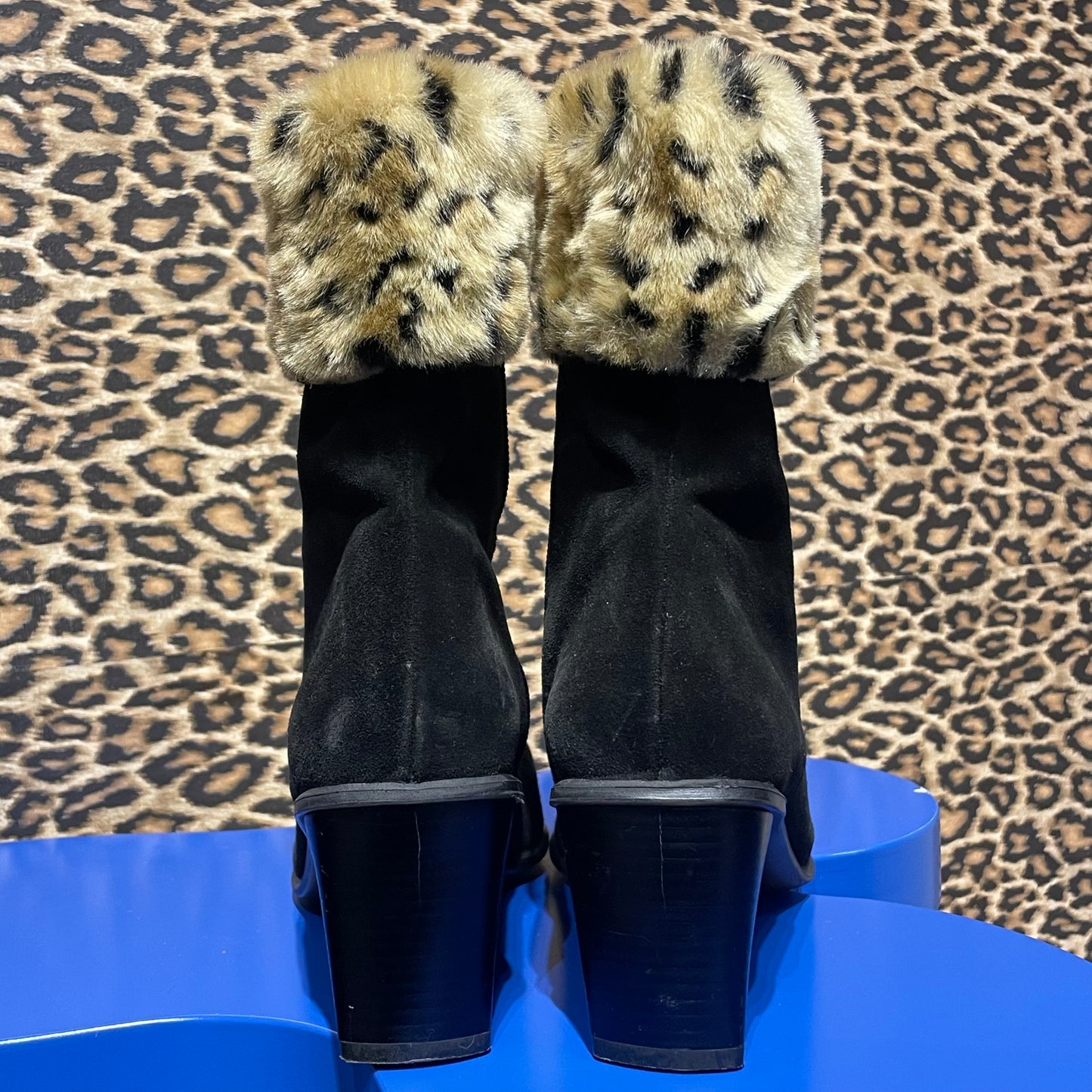 Cheetah Trim Suede Boots 9