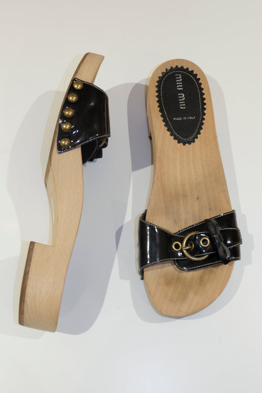 Miu Miu Black Wooden Clogs