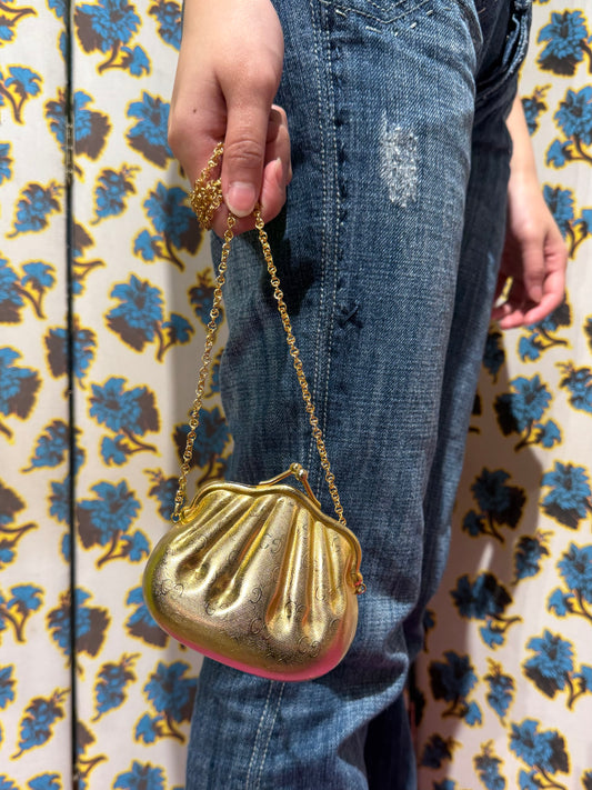 Gucci Gold Metal Shell Clutch
