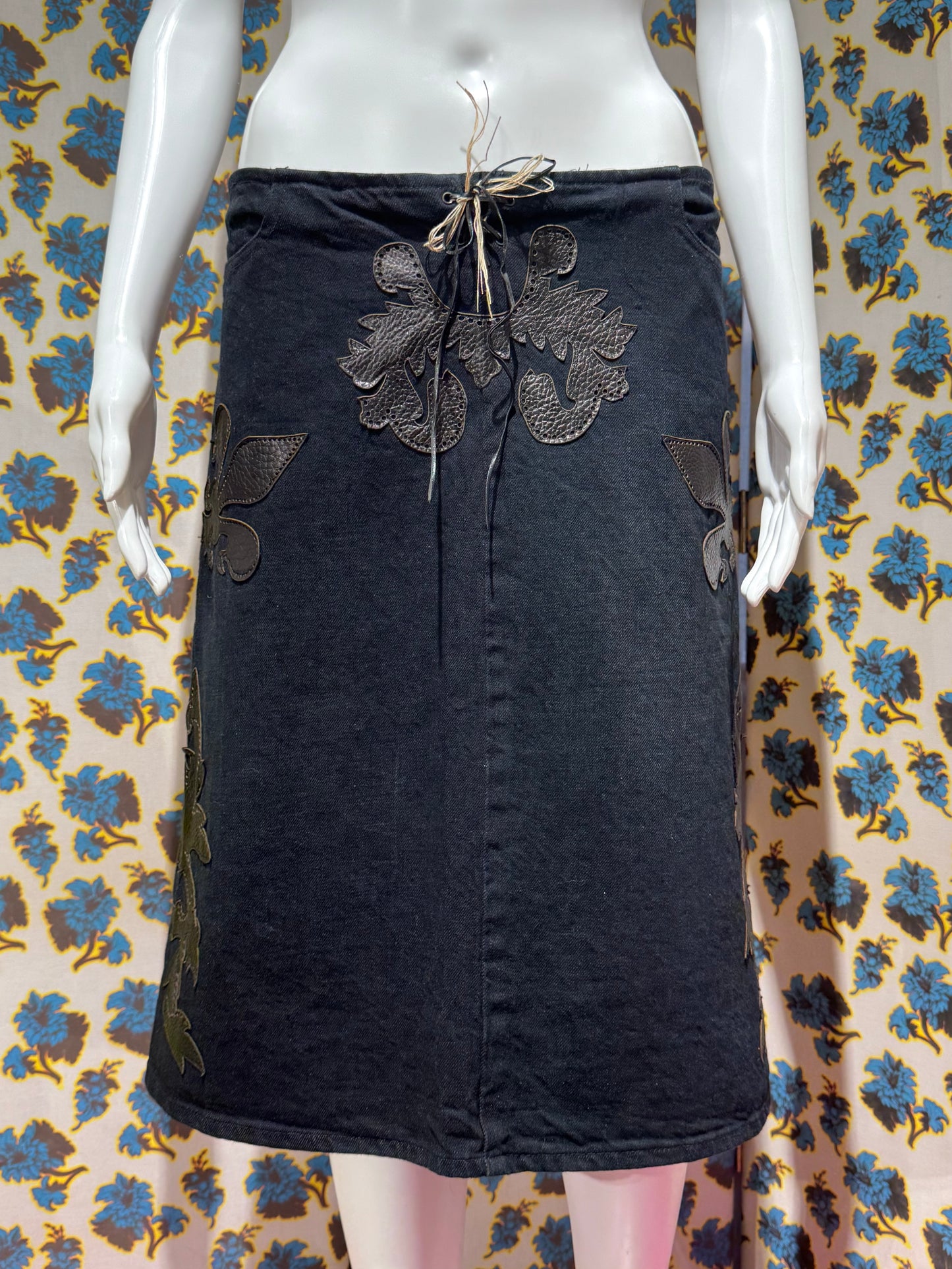 Voyage Leather and Denim Skirt