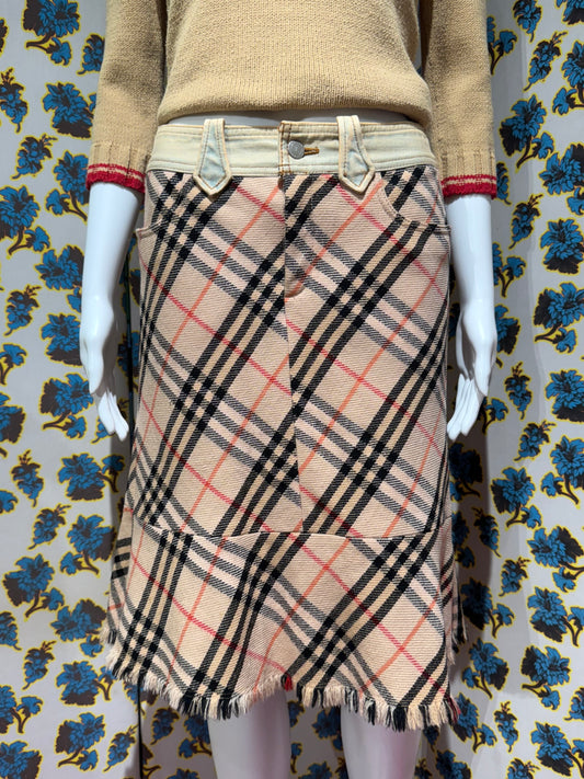 Burberry Blue Label Denim Waistband Plaid Skirt