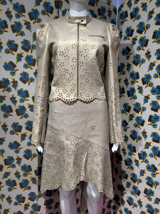 Lolita Lempicka S/S 2001 Gold Metallic Jacket and Skirt Set