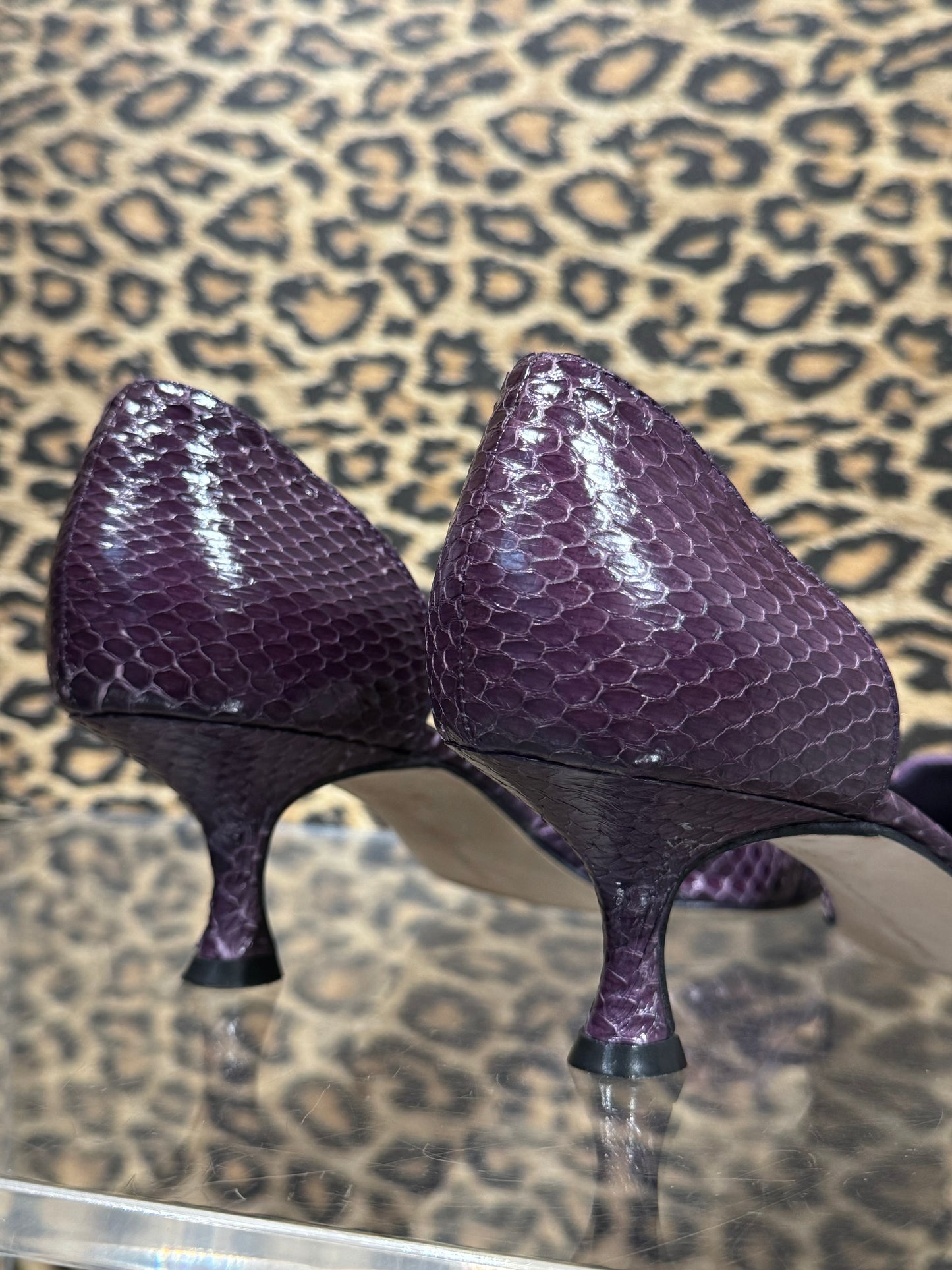 Manolo Blahnik Purple Python Pumps 37