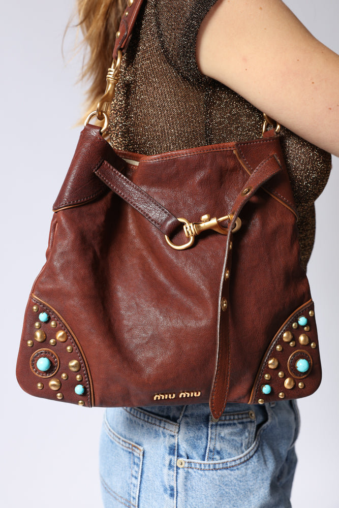 Miu Miu Leather Studded Shoulder Bag