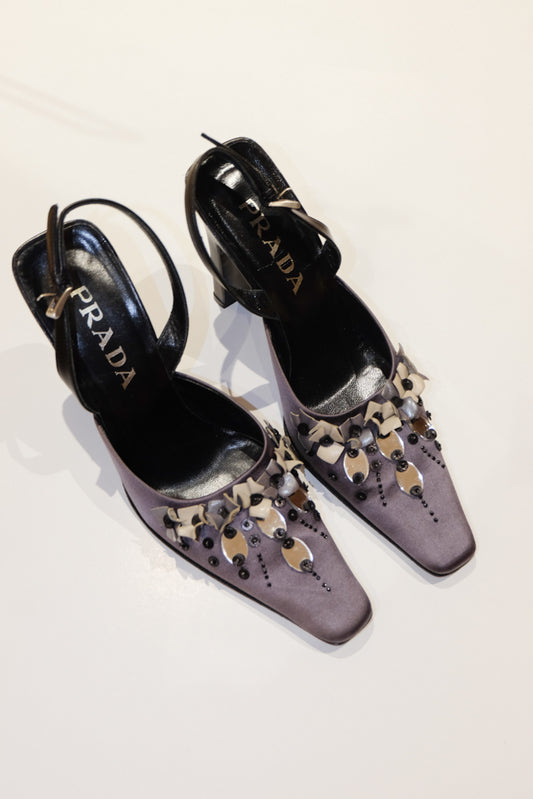 Prada Beaded Satin Pumps