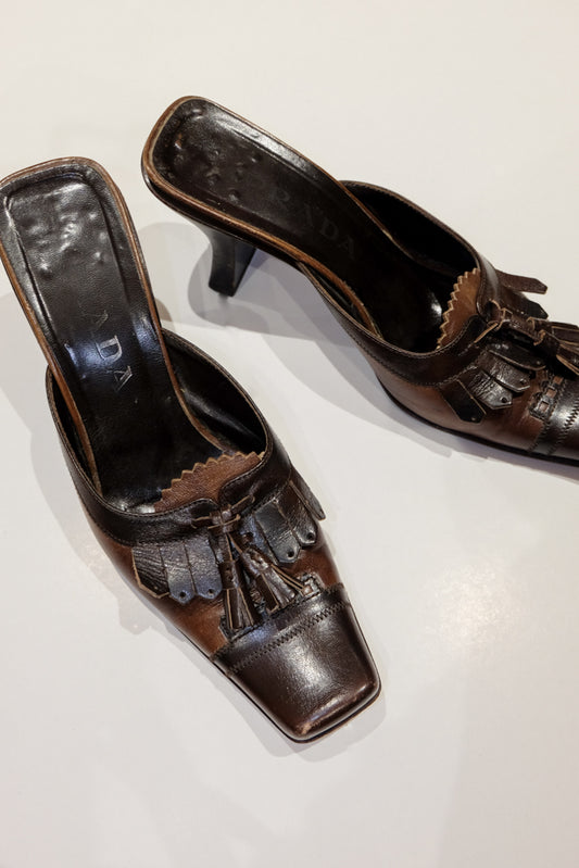 Prada Brown Leather Mules