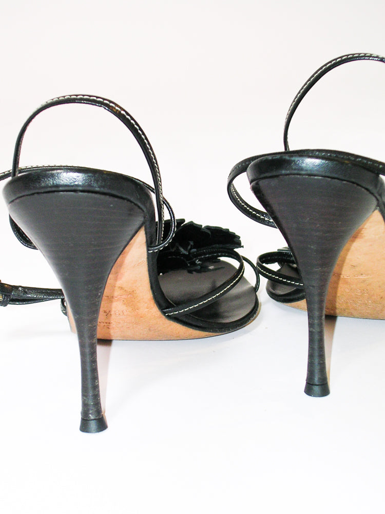 Prada Leather Flower Heeled Sandals
