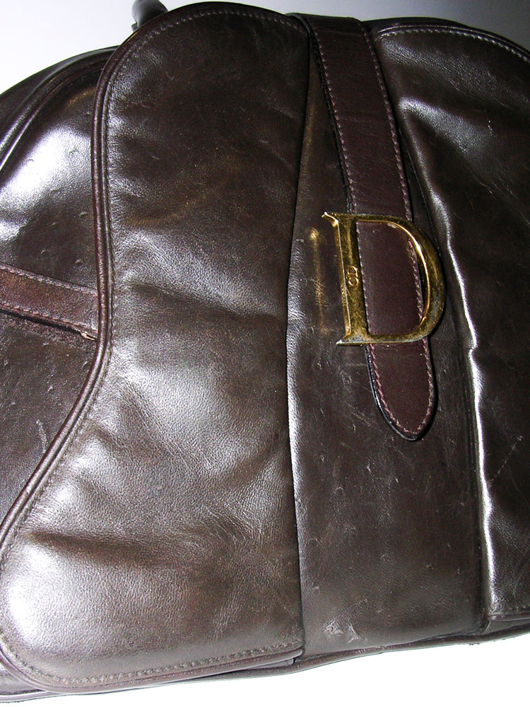 Christian Dior Ostrich Leather Double Saddle Bowler Bag