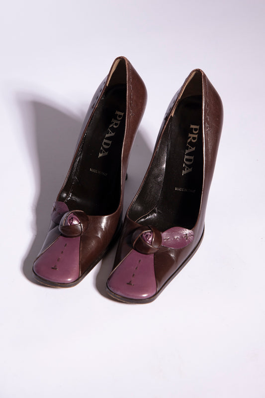 Prada Leather Flower Pumps